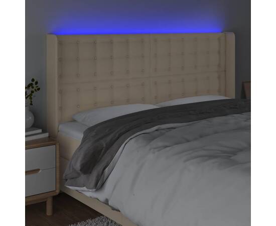 Tăblie de pat cu led, crem, 163x16x118/128 cm, textil, 4 image