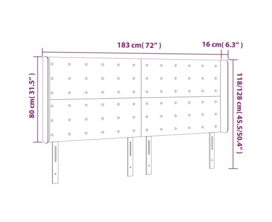 Tăblie de pat cu led, crem, 183x16x118/128 cm, textil, 6 image