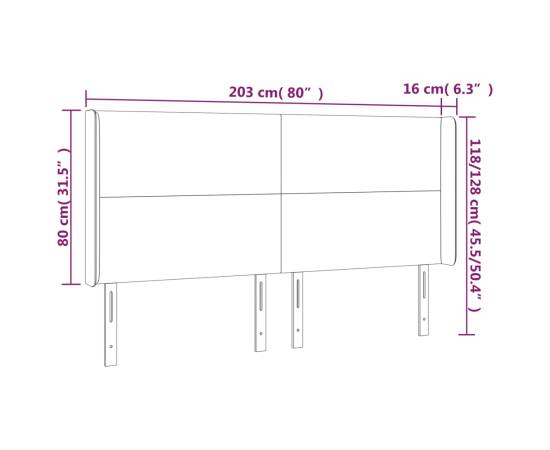 Tăblie de pat cu led, crem, 203x16x118/128 cm, textil, 6 image