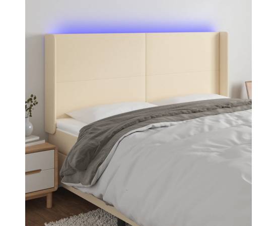 Tăblie de pat cu led, crem, 203x16x118/128 cm, textil