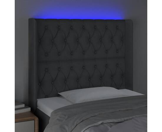 Tăblie de pat cu led, gri închis, 103x16x118/128 cm, textil, 4 image