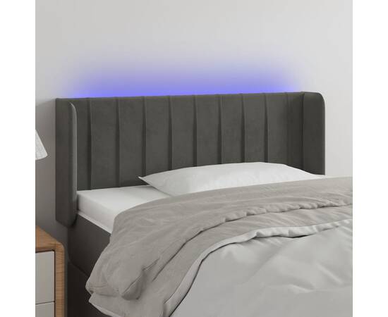 Tăblie de pat cu led, gri închis, 103x16x78/88 cm, catifea