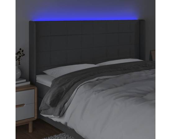 Tăblie de pat cu led, gri închis, 183x16x118/128 cm, textil, 4 image