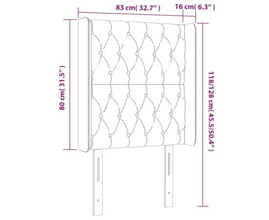 Tăblie de pat cu led, gri închis, 83x16x118/128 cm, catifea, 6 image