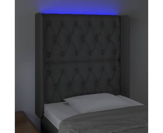 Tăblie de pat cu led, gri închis, 83x16x118/128 cm, textil, 4 image
