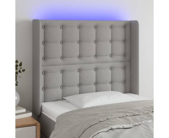Tăblie de pat cu led, gri deschis, 103x16x118/128 cm, textil