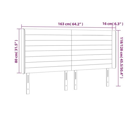 Tăblie de pat cu led, gri deschis, 163x16x118/128 cm, textil, 6 image