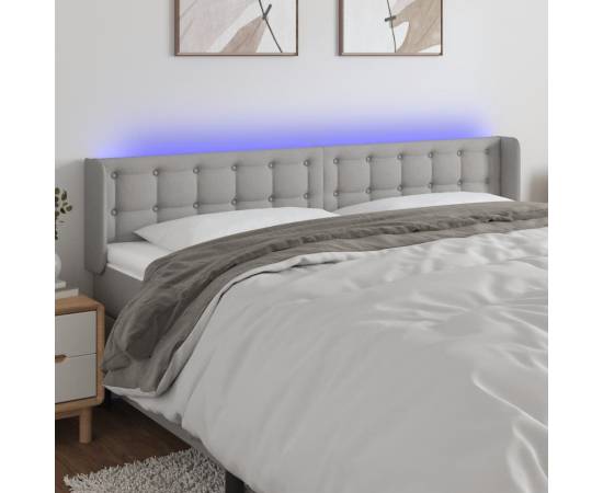 Tăblie de pat cu led, gri deschis, 183x16x78/88 cm, textil