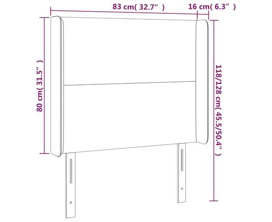 Tăblie de pat cu led, gri deschis, 83x16x118/128 cm, catifea, 6 image