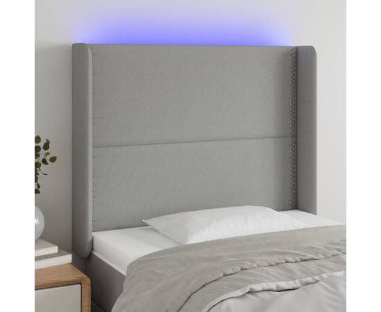 Tăblie de pat cu led, gri deschis, 83x16x118/128 cm, textil
