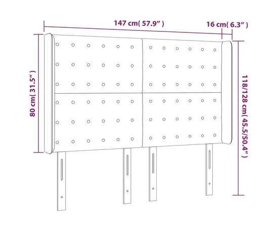 Tăblie de pat cu led, gri taupe, 147x16x118/128 cm, textil, 6 image