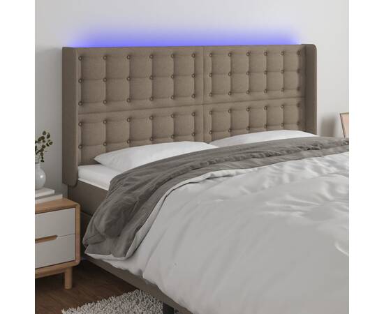 Tăblie de pat cu led, gri taupe, 203x16x118/128 cm, textil