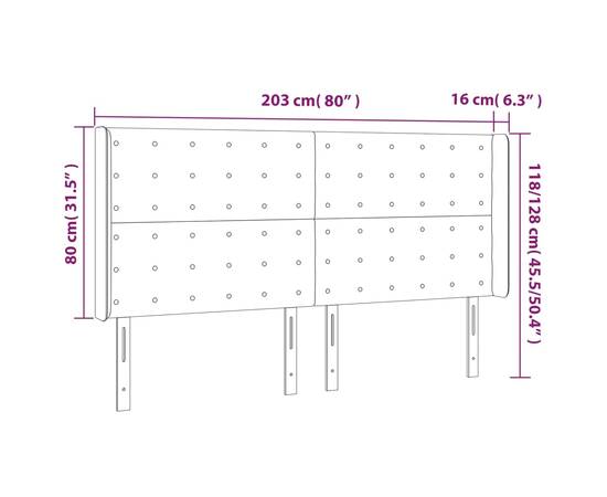 Tăblie de pat cu led, gri taupe, 203x16x118/128 cm, textil, 6 image