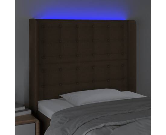 Tăblie de pat cu led, maro închis, 103x16x118/128 cm, textil, 4 image