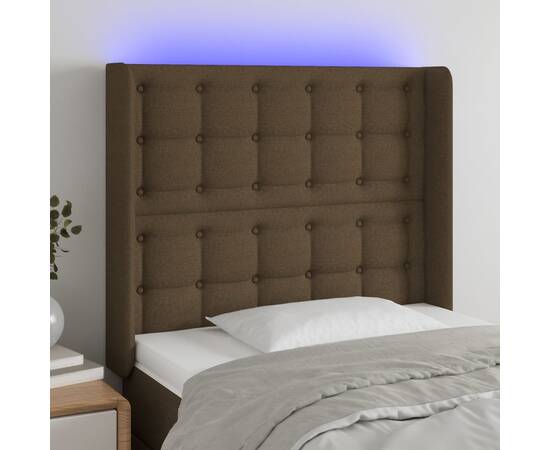 Tăblie de pat cu led, maro închis, 93x16x118/128 cm, textil