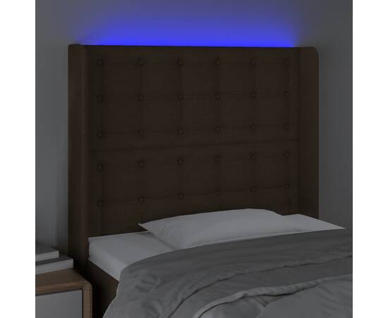 Tăblie de pat cu led, maro închis, 93x16x118/128 cm, textil, 4 image