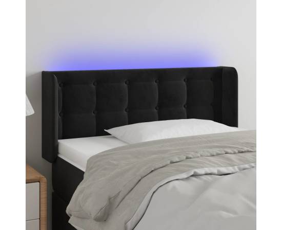 Tăblie de pat cu led, negru, 103x16x78/88 cm, catifea