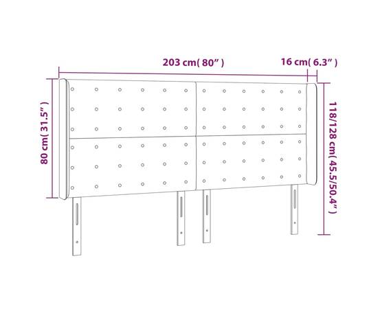 Tăblie de pat cu led, negru, 203x16x118/128 cm, textil, 6 image