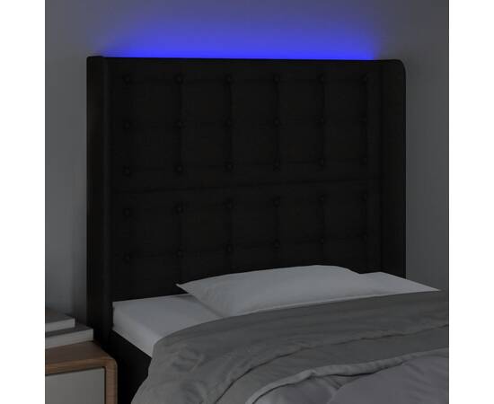 Tăblie de pat cu led, negru, 83x16x118/128 cm, textil, 4 image