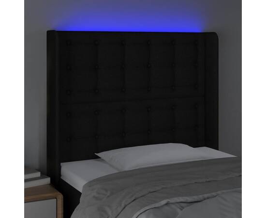 Tăblie de pat cu led, negru, 93x16x118/128 cm, textil, 4 image