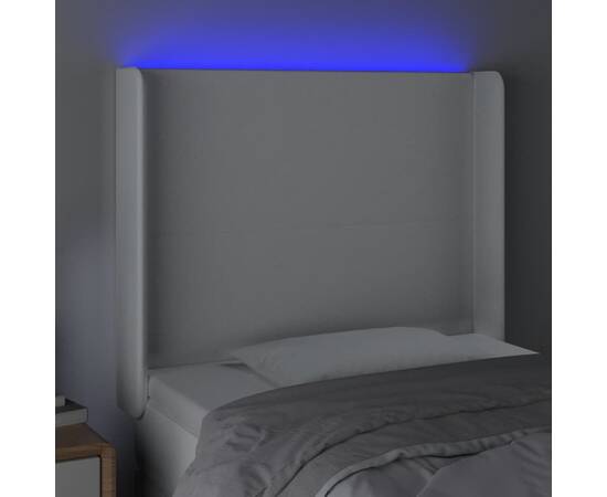 Tăblie de pat cu led, alb, 103x16x118/128 cm, piele ecologică, 4 image