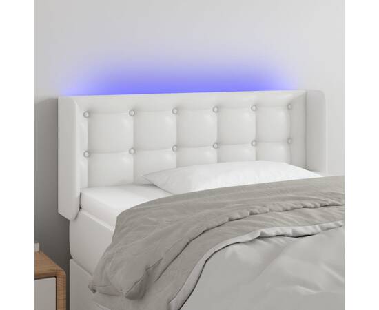 Tăblie de pat cu led, alb, 103x16x78/88 cm, piele ecologică