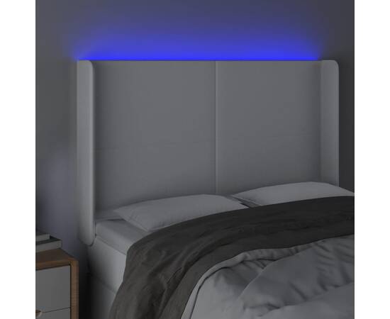 Tăblie de pat cu led, alb, 147x16x118/128 cm, piele ecologică, 4 image