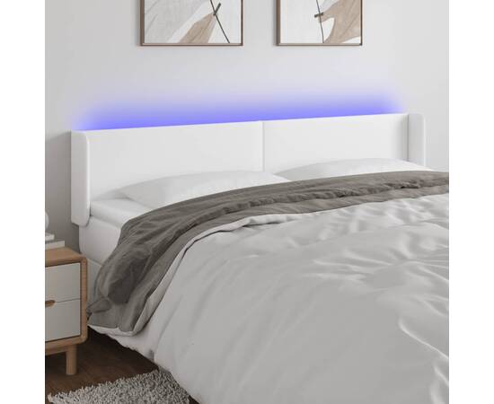 Tăblie de pat cu led, alb, 183x16x78/88 cm, piele ecologică
