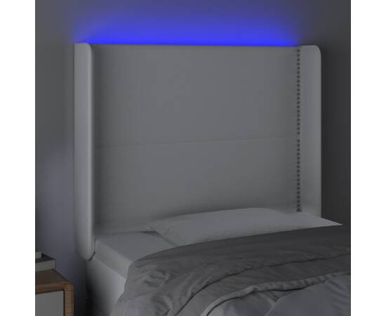 Tăblie de pat cu led, alb, 83x16x118/128 cm, piele ecologică, 4 image