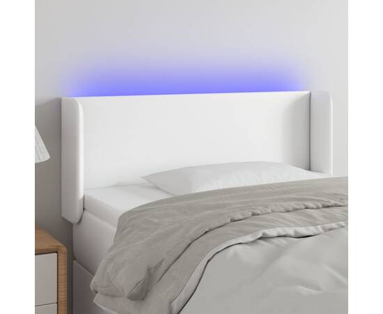 Tăblie de pat cu led, alb, 83x16x78/88 cm, piele ecologică