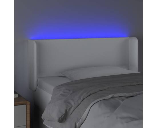 Tăblie de pat cu led, alb, 83x16x78/88 cm, piele ecologică, 4 image