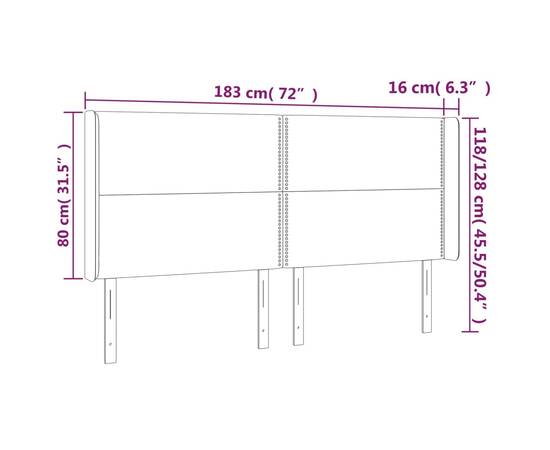 Tăblie de pat cu led, albastru închis, 183x16x118/128cm catifea, 6 image