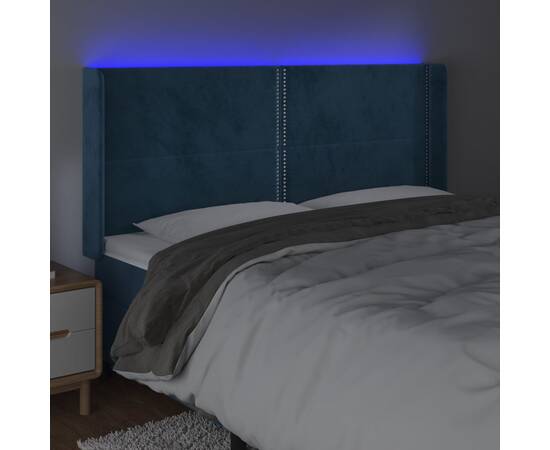 Tăblie de pat cu led, albastru închis, 183x16x118/128cm catifea, 4 image