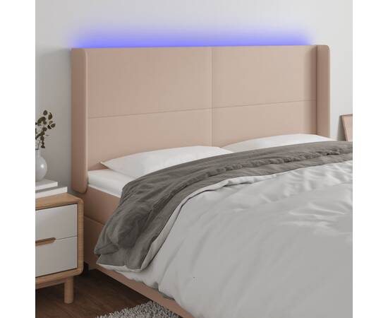 Tăblie de pat cu led, cappuccino, 163x16x118/128 cm, piele eco