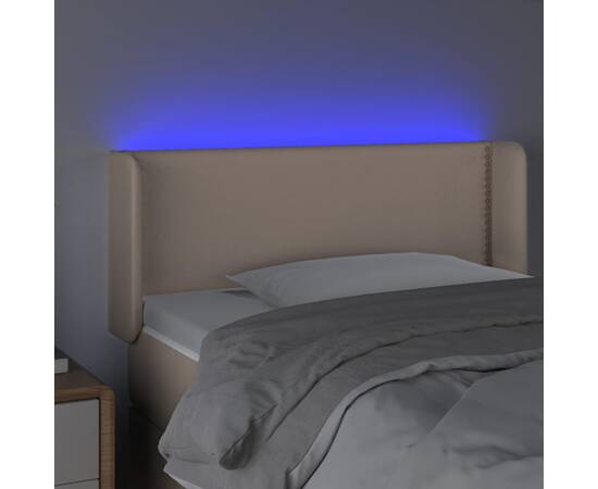 Tăblie de pat cu led, cappuccino, 93x16x78/88cm piele ecologică, 4 image