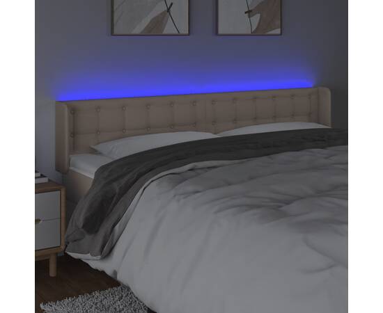 Tăblie de pat cu led, cappuccino 163x16x78/88cm piele ecologică, 4 image