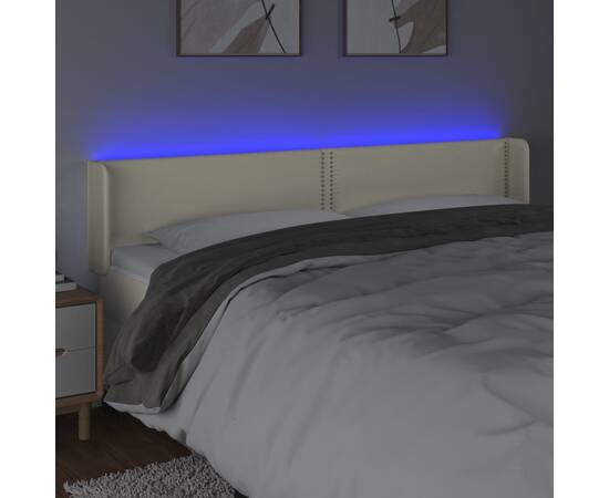 Tăblie de pat cu led, crem, 163x16x78/88 cm, piele ecologică, 4 image