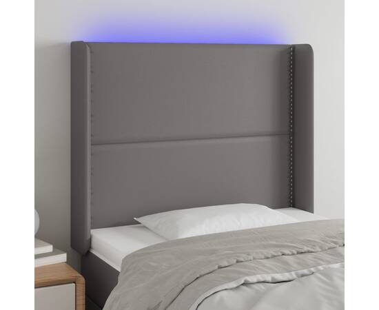 Tăblie de pat cu led, gri , 83x16x118/128 cm, piele ecologică