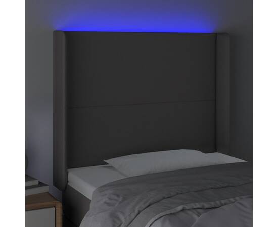 Tăblie de pat cu led, gri , 83x16x118/128 cm, piele ecologică, 4 image
