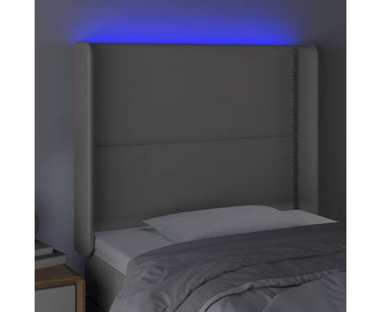 Tăblie de pat cu led, gri , 83x16x118/128 cm, piele ecologică, 4 image