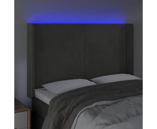 Tăblie de pat cu led, gri închis, 147x16x118/128 cm, catifea, 4 image