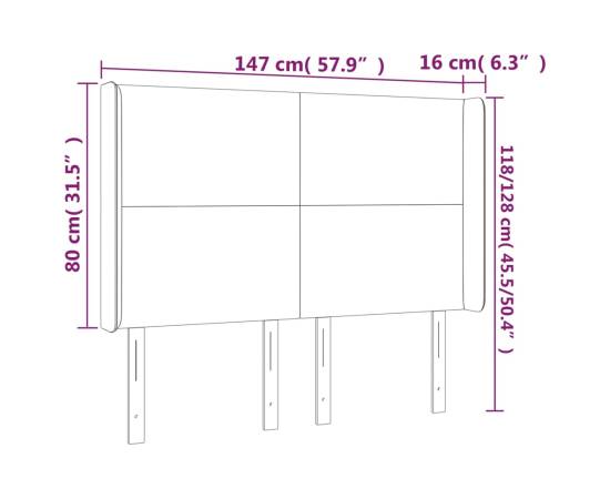 Tăblie de pat cu led, gri închis, 147x16x118/128 cm, catifea, 6 image