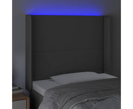 Tăblie de pat cu led, gri, 103x16x118/128 cm, piele ecologică, 4 image