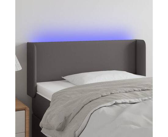 Tăblie de pat cu led, gri, 103x16x78/88 cm, piele ecologică