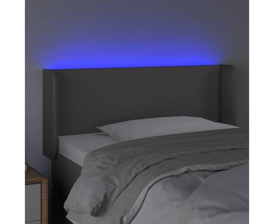 Tăblie de pat cu led, gri, 103x16x78/88 cm, piele ecologică, 4 image