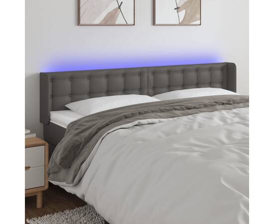 Tăblie de pat cu led, gri, 163x16x78/88 cm, piele ecologică