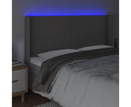 Tăblie de pat cu led, gri, 183x16x118/128 cm, piele ecologică, 4 image