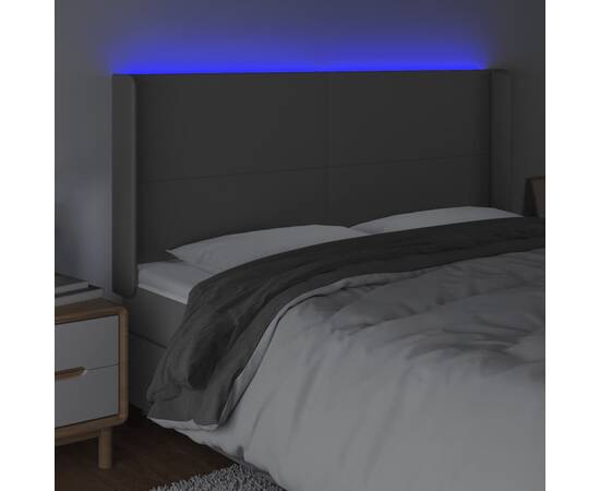 Tăblie de pat cu led, gri, 203x16x118/128 cm, piele ecologică, 4 image