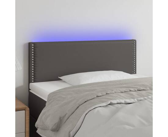 Tăblie de pat cu led, gri, 80x5x78/88 cm, piele ecologică