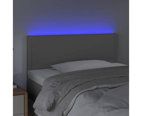 Tăblie de pat cu led, gri, 80x5x78/88 cm, piele ecologică, 3 image